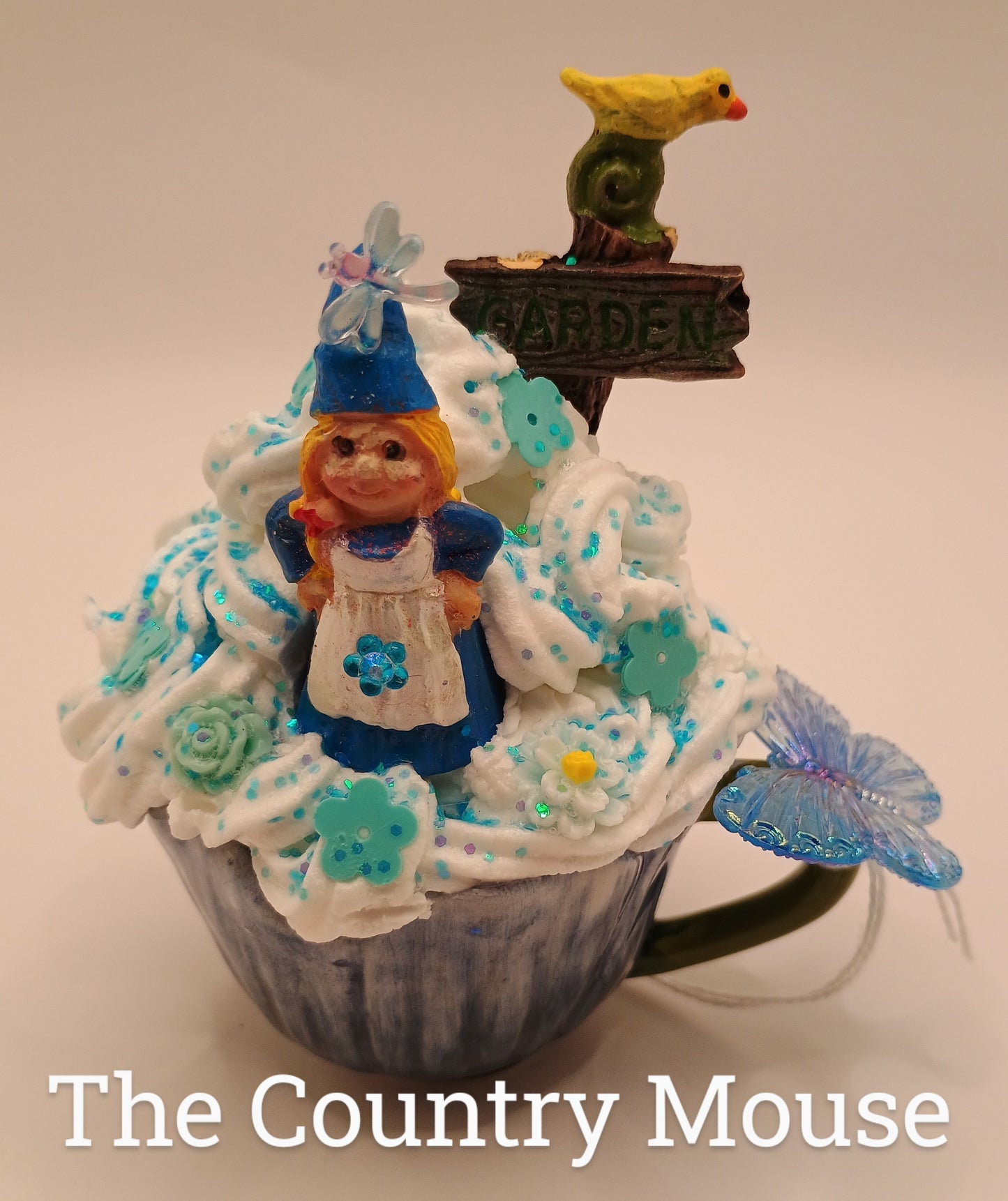 Tea Cup Gnomes -Blue With Yellow Bird
