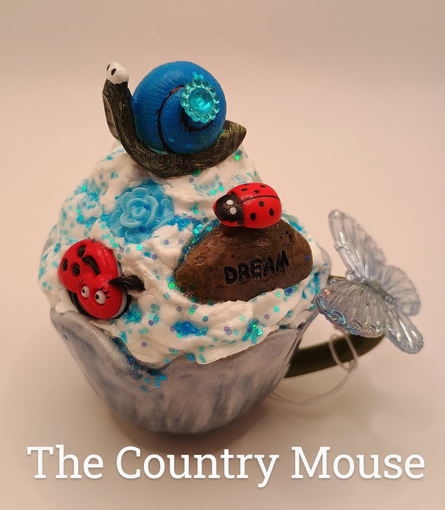 Tea Cup Gnomes -Blue With Yellow Bird